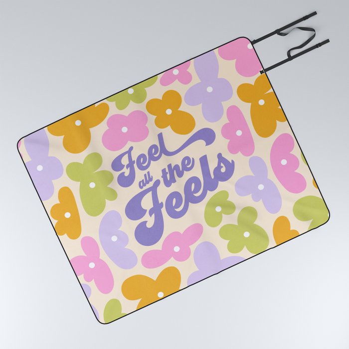 Retro Floral 'Feel all the Feels'  Picnic Blanket