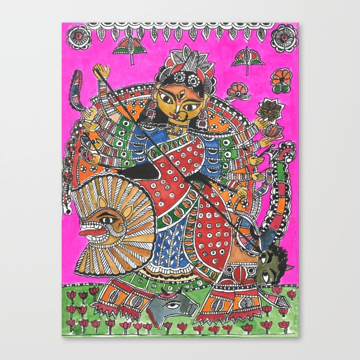 Madhubani - Pink Durga Canvas Print