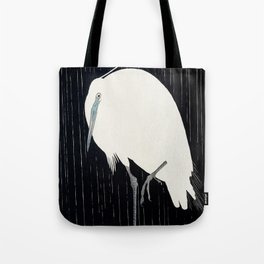 Egret standing in rain - Japanese vintage woodblock print Tote Bag
