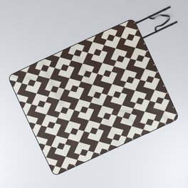 Dark Brown and White Abstract Retro Pattern Picnic Blanket