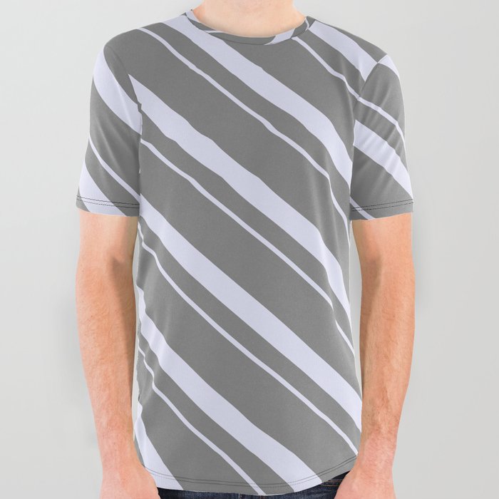 Grey & Lavender Colored Lines/Stripes Pattern All Over Graphic Tee