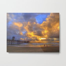 El Niño Sunset Huntington Beach Pier Metal Print