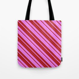 [ Thumbnail: Violet and Red Colored Striped Pattern Tote Bag ]