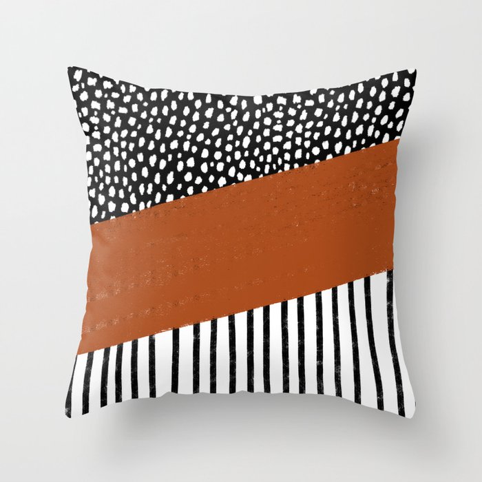 Polka Dots and Stripes Pattern black white burnt orange Throw