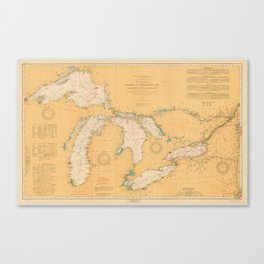 Vintage Map of The Great Lakes (1921) Canvas Print