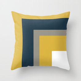 Half Frame Minimalist Pattern in Deep Mustard Yellow, Navy Blue, Gray, and White Throw Pillow