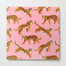 Bengal Tigers - Peachy Pink Metal Print