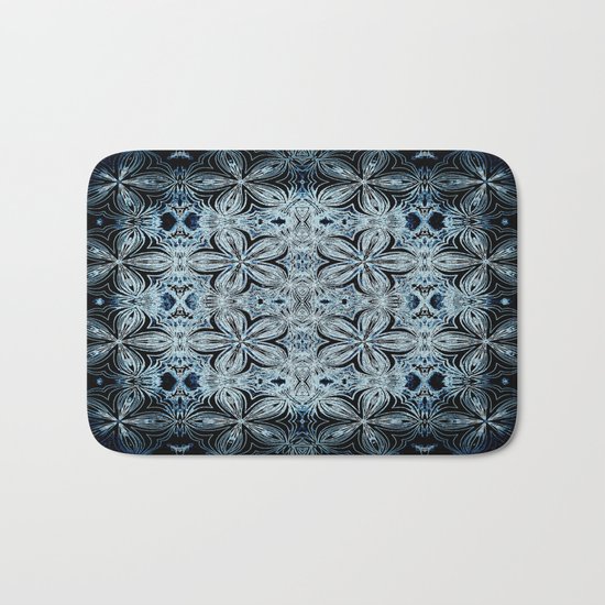 Blue & Black Etched Delicate Flowers Bath Mat