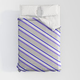 [ Thumbnail: Medium Slate Blue, Light Grey, Blue & White Colored Striped/Lined Pattern Comforter ]