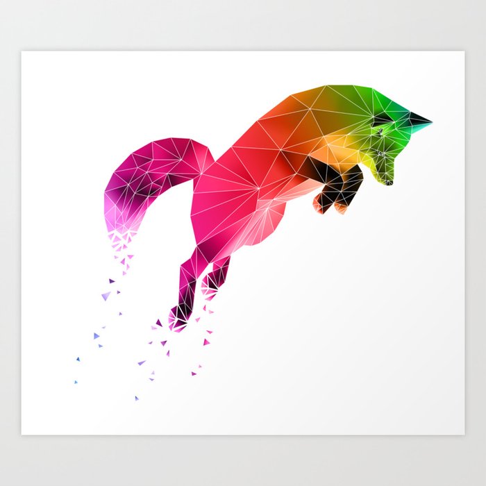 Leaping Rainbow Fox With White Strokes Art Print By Skylinepainterdesigns Society6