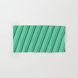 [ Thumbnail: Sea Green and Aquamarine Colored Lines/Stripes Pattern Hand & Bath Towel ]