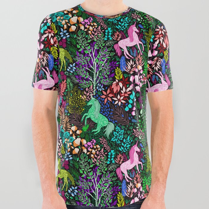 Magical Rainbow Unicorn Forest All Over Graphic Tee