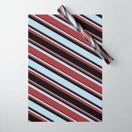 [ Thumbnail: Light Blue, Brown, and Black Colored Stripes/Lines Pattern Wrapping Paper ]
