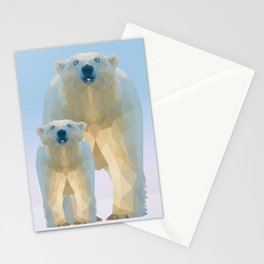 Cute Low poly polar bear with cub Stationery Cards