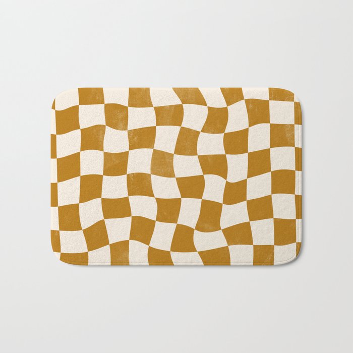 Warped Checkerboard - Gold Orange Bath Mat