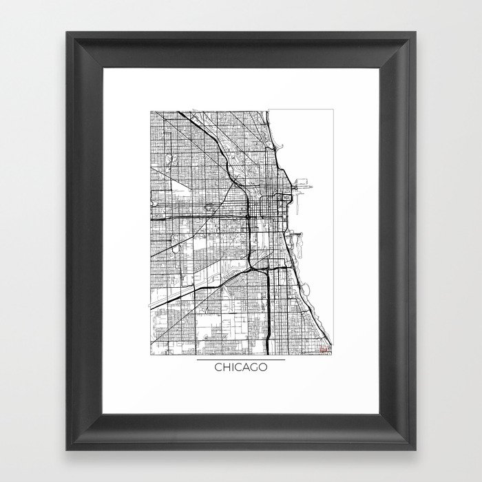 Chicago Map White Framed Art Print