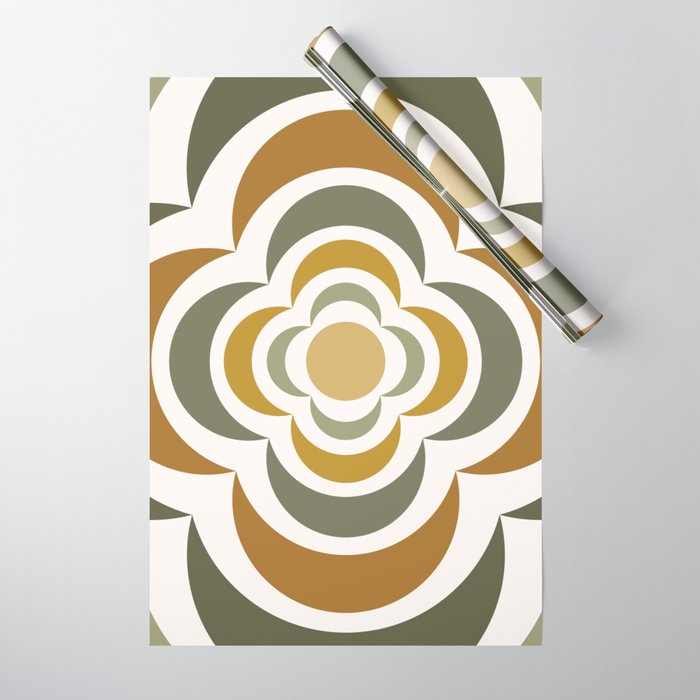 Floral Abstract Shapes 15 in Retro Green Sage Wrapping Paper