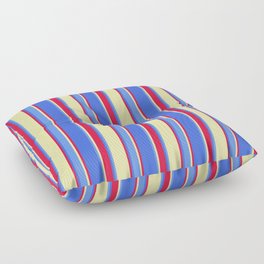 [ Thumbnail: Pale Goldenrod, Cornflower Blue, Royal Blue & Crimson Colored Striped/Lined Pattern Floor Pillow ]