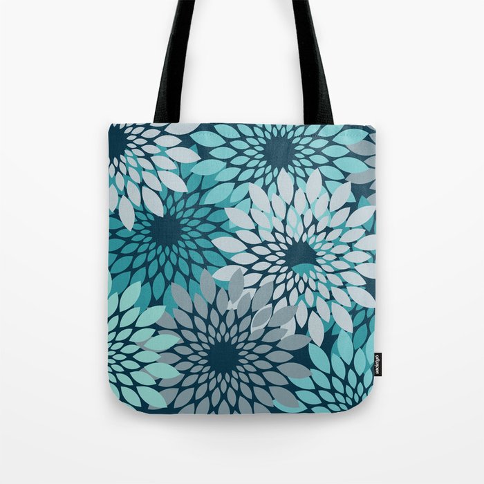 fashionable blue Flowers Print Tote Bag