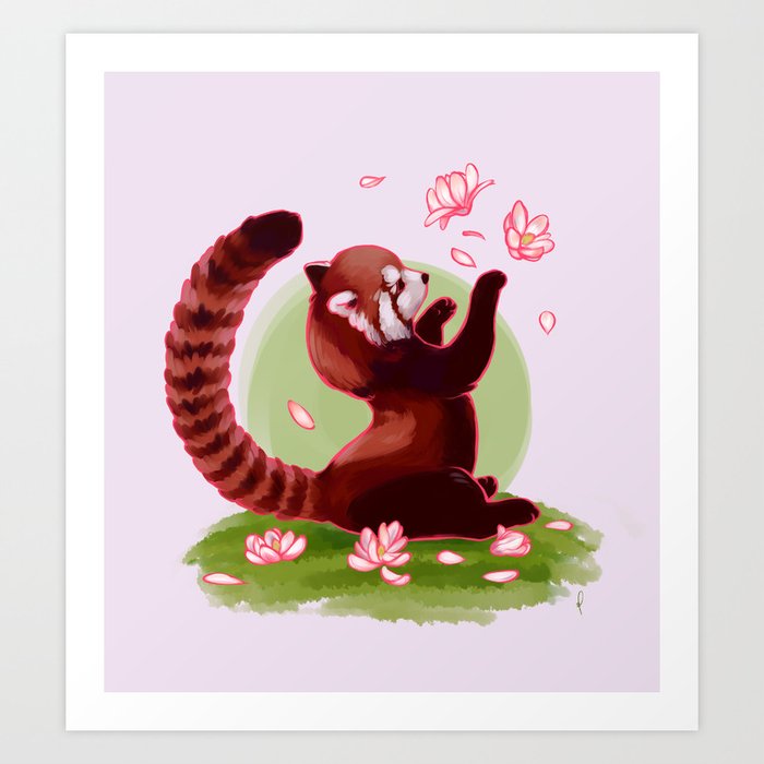 Magnolia Red Panda Art Print