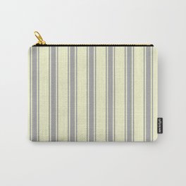 [ Thumbnail: Light Yellow & Dark Gray Colored Lines Pattern Carry-All Pouch ]