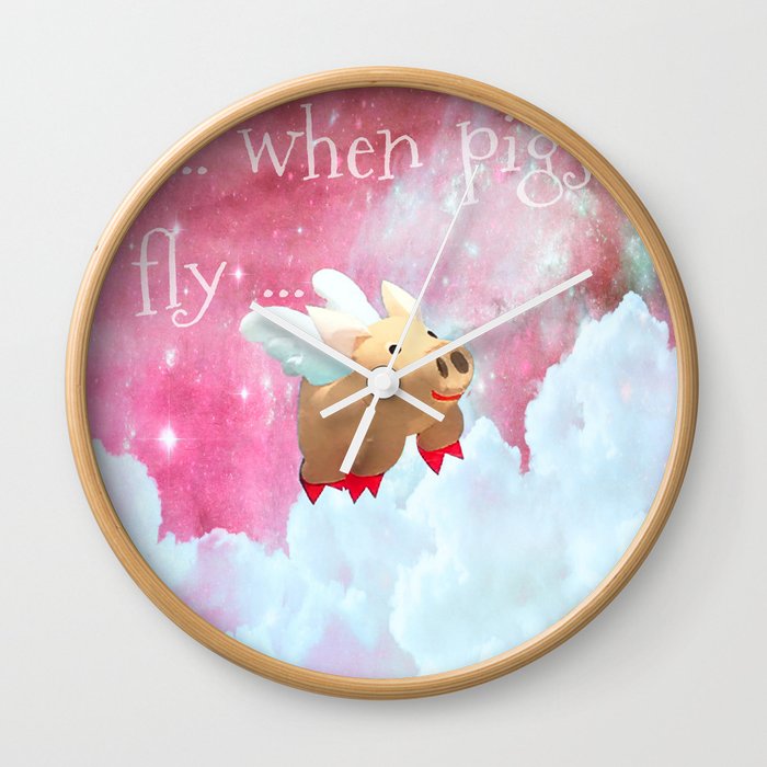 When Pigs Fly - Pink Sky Wall Clock