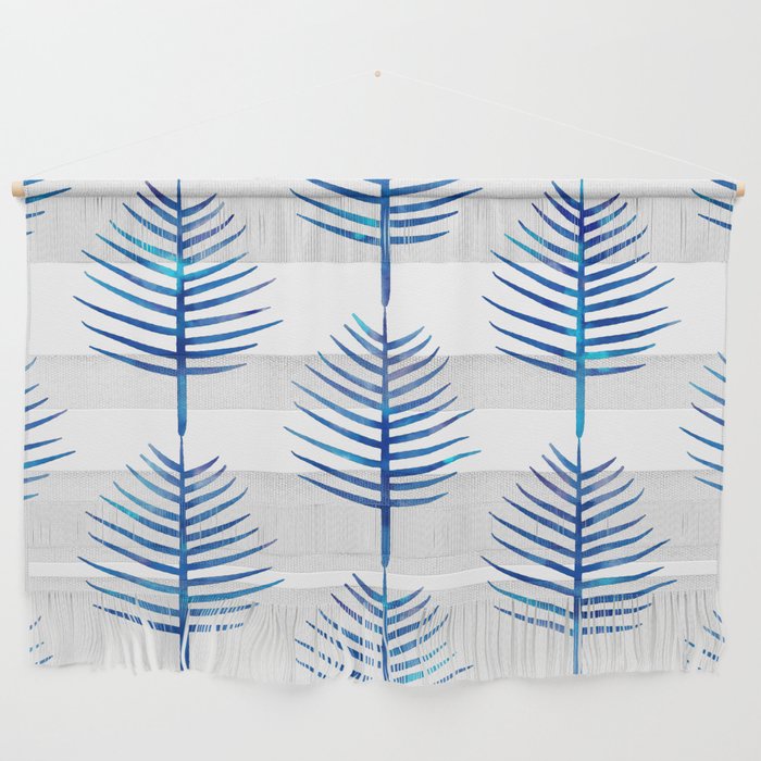 Watercolor Palm Leaves Blue and White Wall Hanging