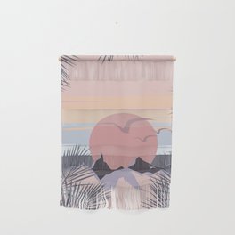 Tropical Sunset Minimalistic Landscape With Birds Wall Hanging