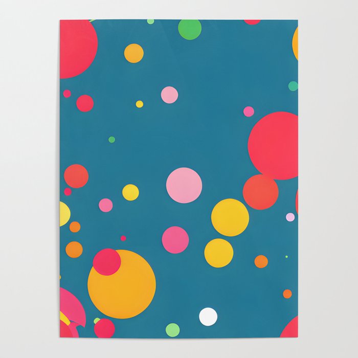 Colored circles and dots on a blue background Poster