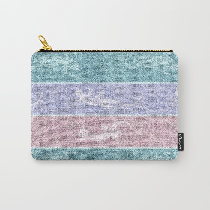 Pastel Geckos on Blue and Mint Stripes Carry-All Pouch