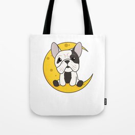 Moon Bulldog Cute Animals For Kids At Night Tote Bag