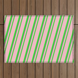 [ Thumbnail: Pink, Lime & Grey Colored Lined Pattern Outdoor Rug ]