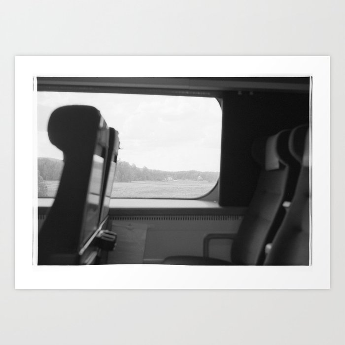 A train ride Art Print | Photography, Black-and-white, Film, Travel, Traveling, Analog, Calm, Train, Train-ride, Window