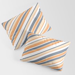 [ Thumbnail: Slate Gray, Bisque, Brown & White Colored Stripes/Lines Pattern Pillow Sham ]