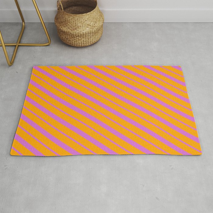 Orange and Orchid Colored Stripes Pattern Rug