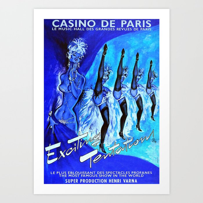 1920's Cabaret Art Deco vaudeville flapper can-can showgirls review vintage advertisement poster in blue Art Print