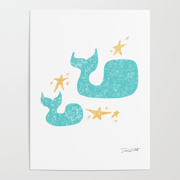 Whales and Stars | Baby Nursery | Kids Wall Art | Poster