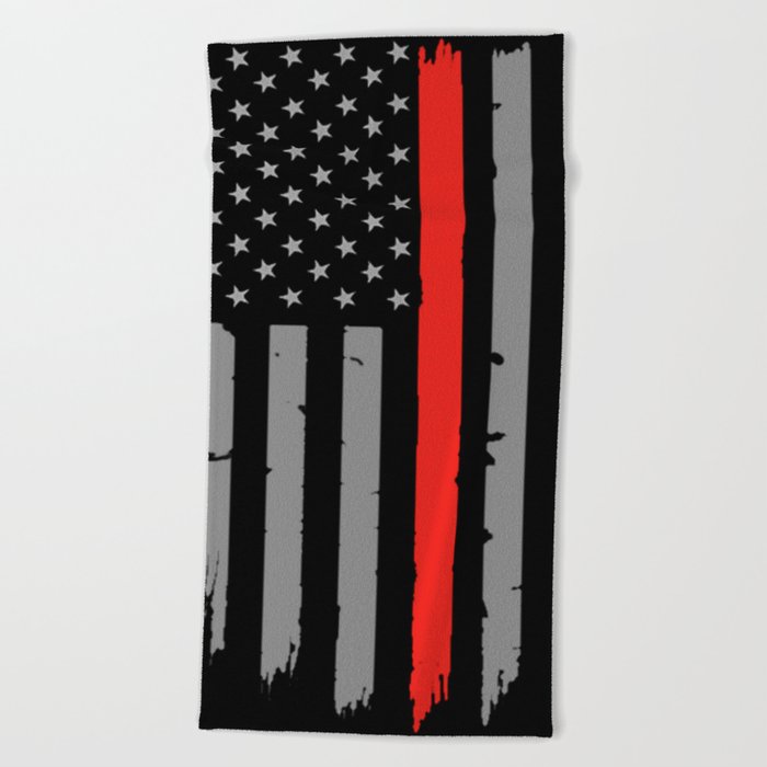 Red Line Firefighter American Flag Beach Towel