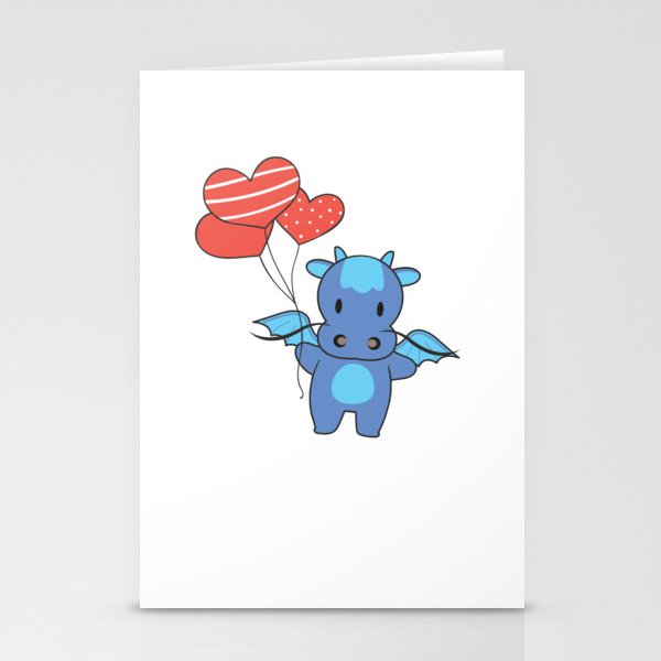 Dragon Cute Animals With Hearts Balloons To Stationery Cards