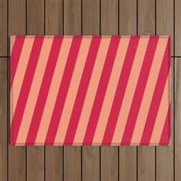[ Thumbnail: Crimson and Light Salmon Colored Lines Pattern Outdoor Rug ]
