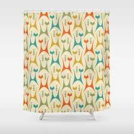 Mid Mod Meow on Lt Tan ©studioxtine Shower Curtain