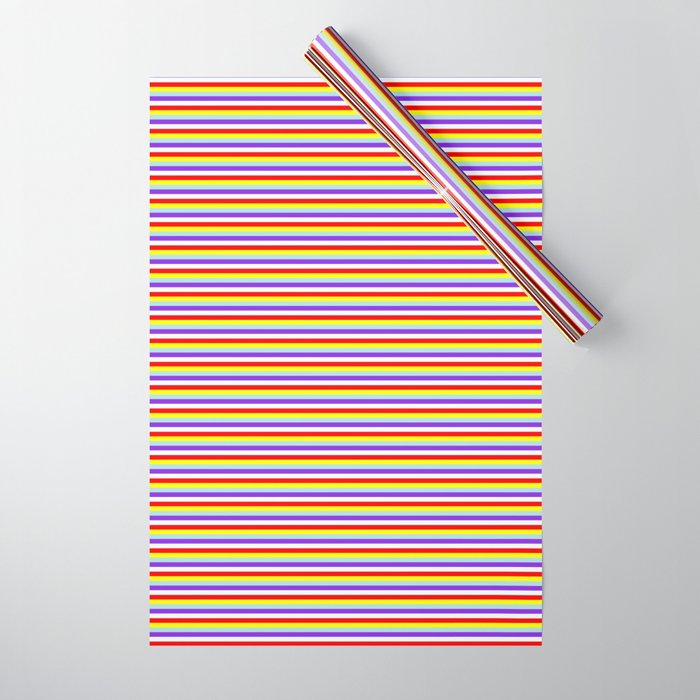 Eye-catching Red, Yellow, Powder Blue, Purple & Mint Cream Colored Stripes Pattern Wrapping Paper