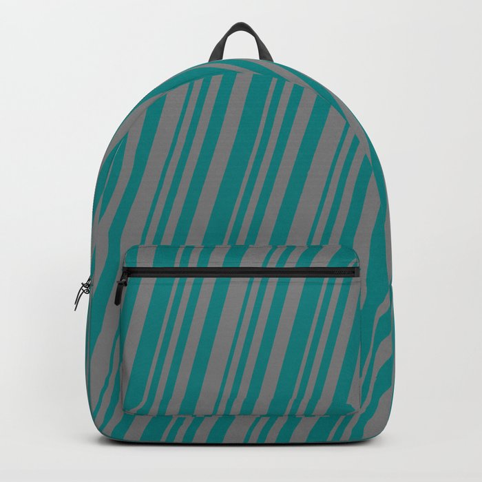 Teal and Gray Colored Striped Pattern Backpack