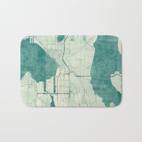 Seattle Map Blue Vintage Bath Mat