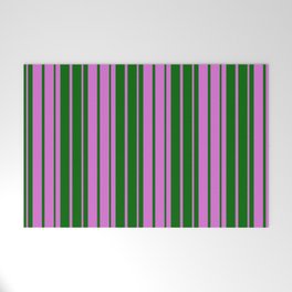 [ Thumbnail: Orchid & Dark Green Colored Striped Pattern Welcome Mat ]