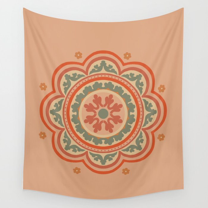 Floral Mandala - Orange Wall Tapestry