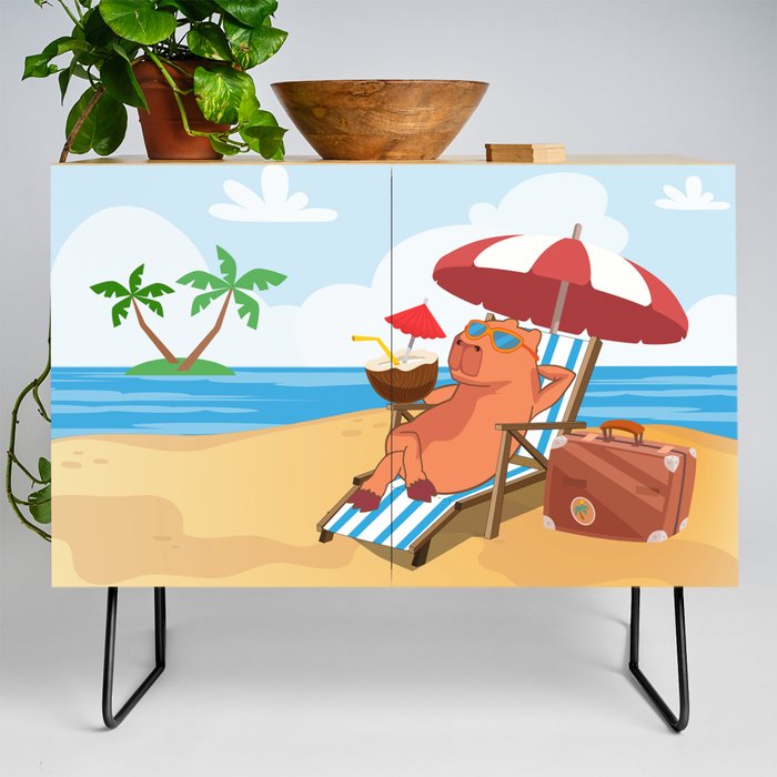 Capybara on vacation Credenza by wellreal | Society6