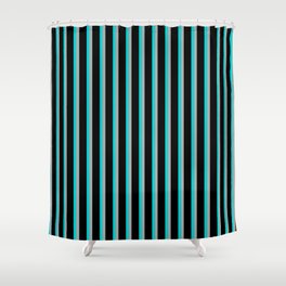 [ Thumbnail: Dark Gray, Black, and Dark Turquoise Colored Lines/Stripes Pattern Shower Curtain ]