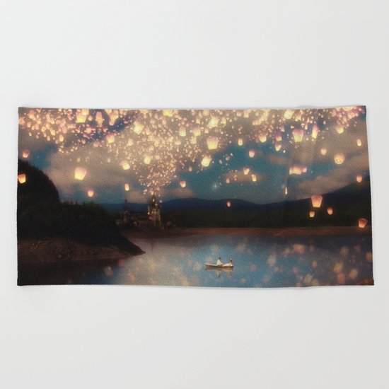 Love Wish Lanterns Beach Towel