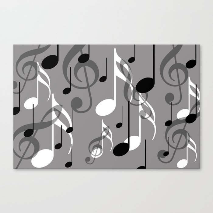 Music Notes with clef grey Canvas Print